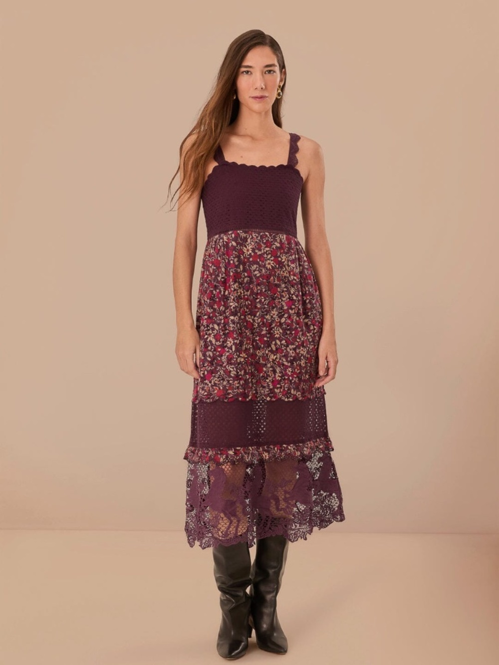 Purple Chelsea Garden Embroidered Lace Midi Dress